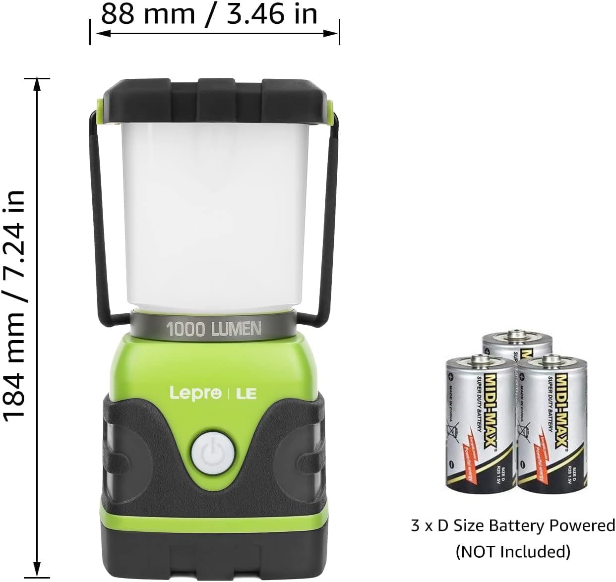 LE 1000LM Battery Powered LED Camping Lantern, Waterproof Tent Light with 4 Light Modes, Camping Essentials, Portable Lantern Flashlight for Camping, Hurricane, Emergency, Hiking, Power Outages