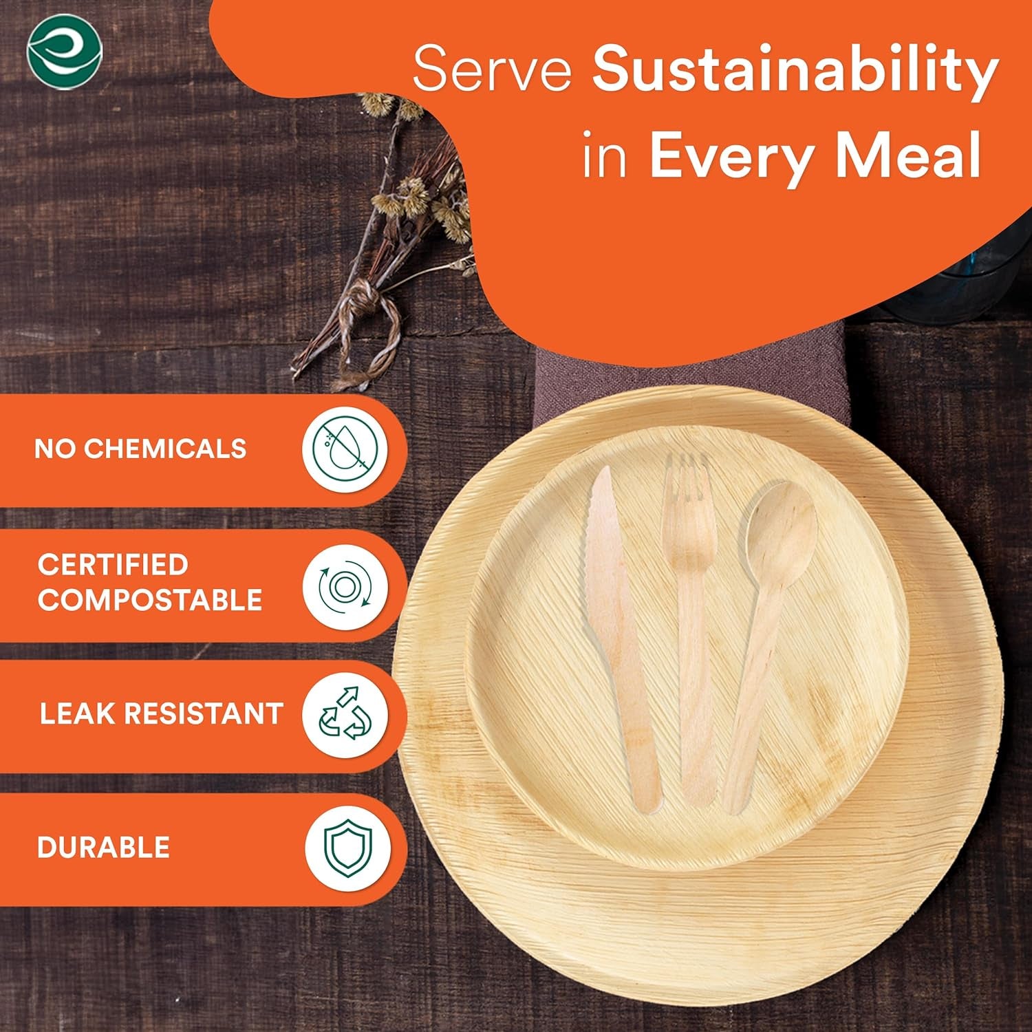 ECO SOUL Compostable Palm Leaf Dinnerware: Eco-Friendly, Durable & Microwave-Safe