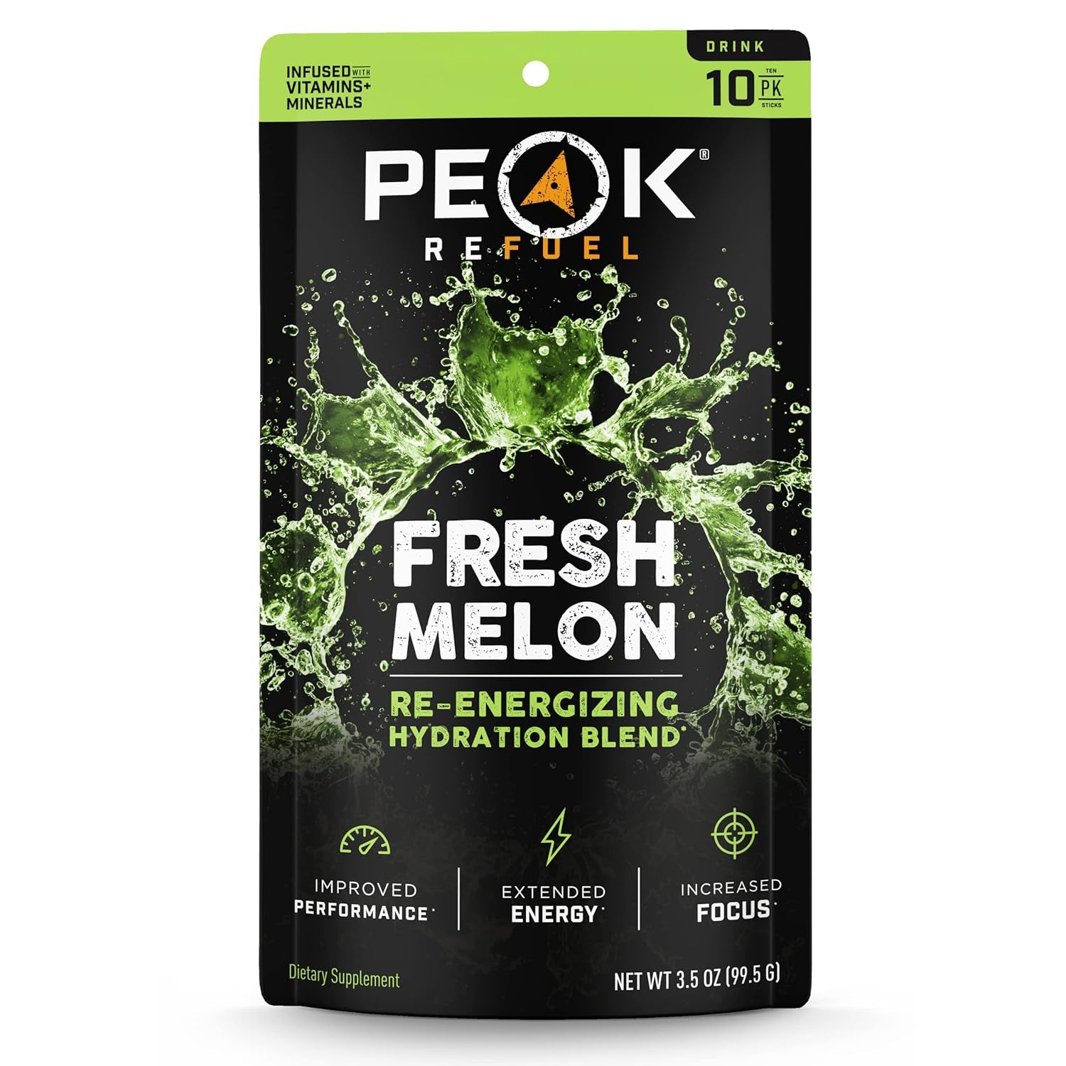 Re-Energizing Drink Mix | Hydration Blend | Extended Energy | Improved Performance | Increased Focus | Premium Flavors | Easy-Tear Single Serving Sticks | Fresh Melon - 10-Pack