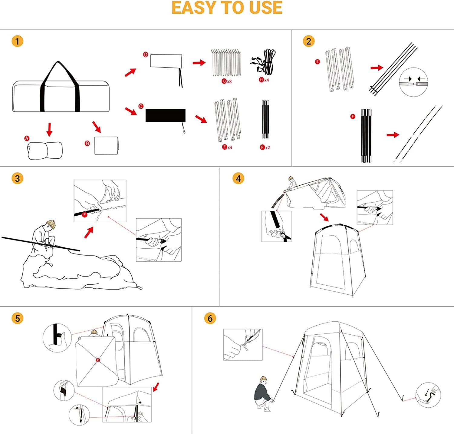 Camping Shower Tent Oversize Space Privacy Tent Portable Outdoor Shower Tents for Camping with Floor Changing Tent Dressing Room Easy Set up Shower Privacy Shelter 1 Room/2 Rooms Toilet Tent