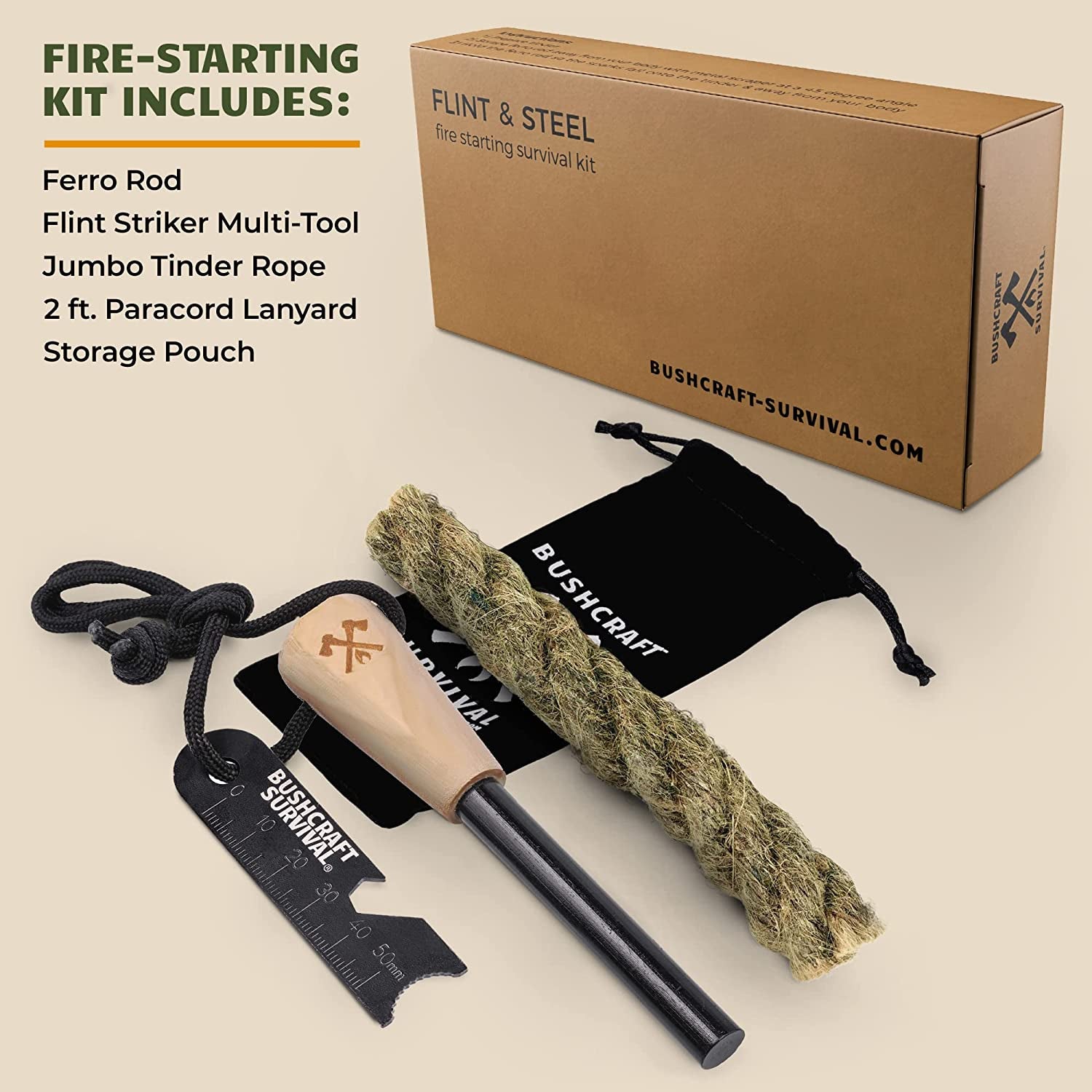 Ferro Rod Fire Starter Kit & Backpacking Multitool | Flint and Steel Striker | Waterproof Magnesium Farrow Rod Tool & Firestarter for Campfires