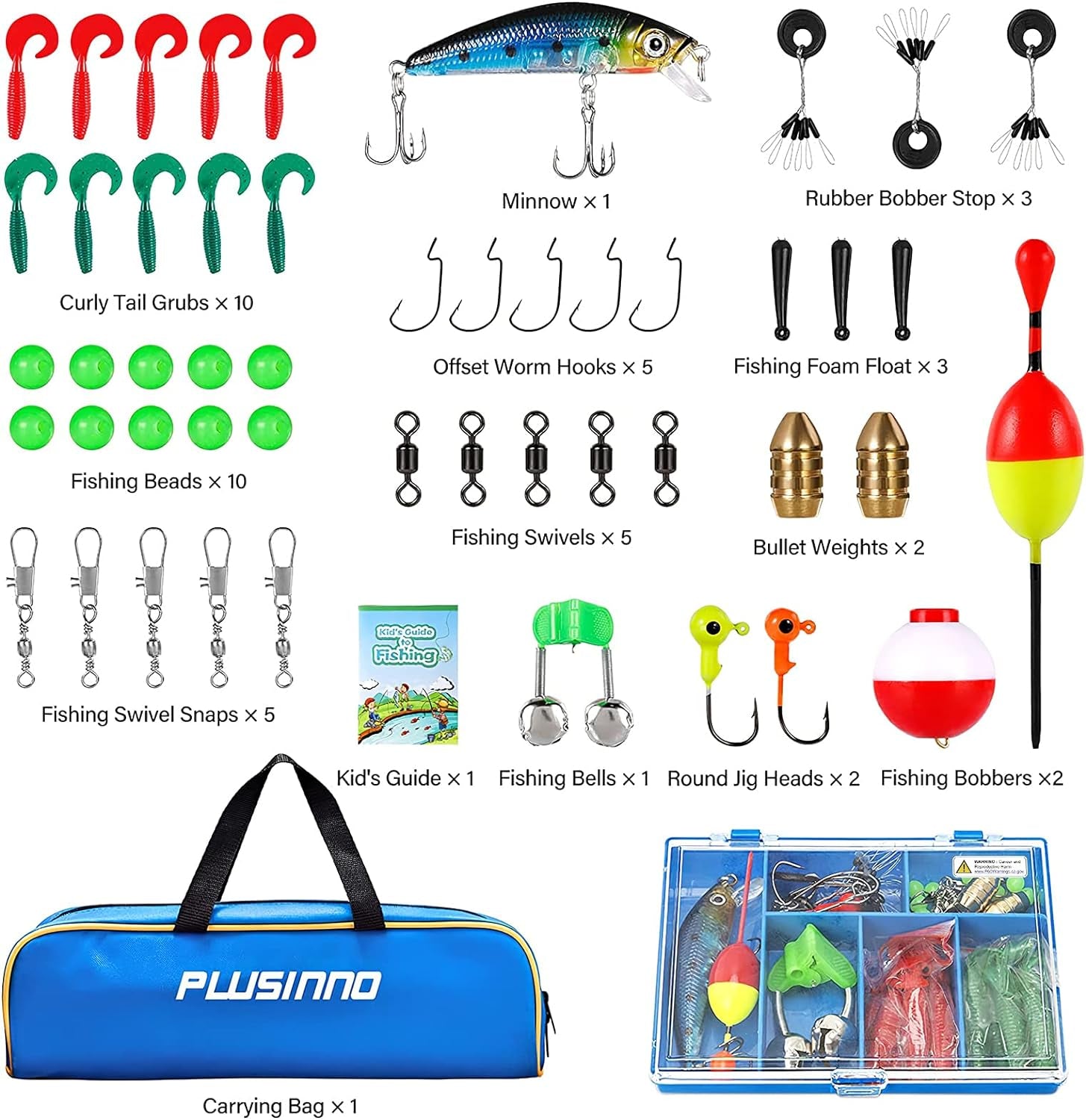 PLUSINNO Kids Fishing Pole with Spincast Reel Telescopic Fishing Rod Combo Full Kits for Boys, Girls, and Adults