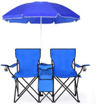 Portable Folding Picnic Double Chair W/Umbrella Table Cooler Beach Camping Chair for Patio Pool Park Outdoor