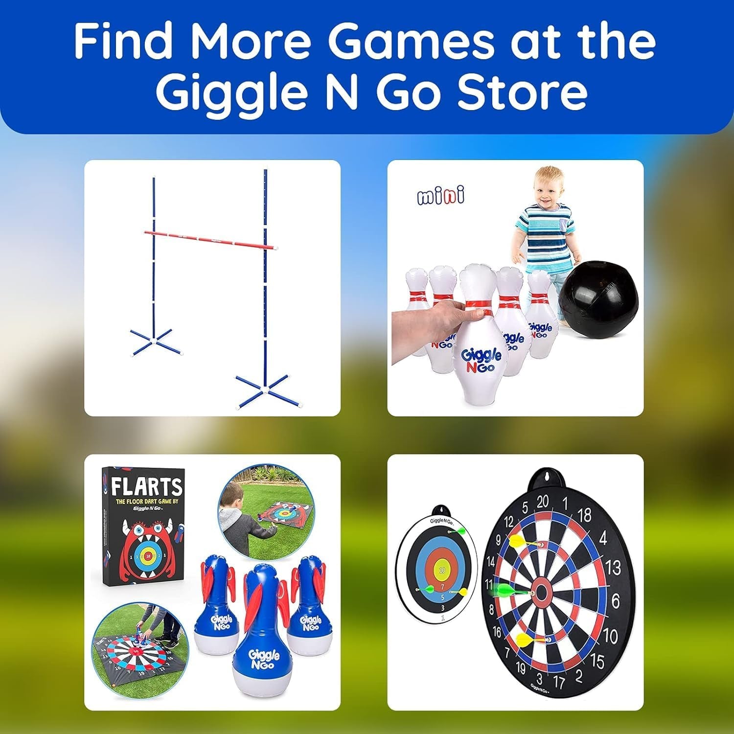 Giggle N Go Yard Game | Outdoor Polish Horseshoes Set with Frisbee, Stands, Poles, and Storage Bag