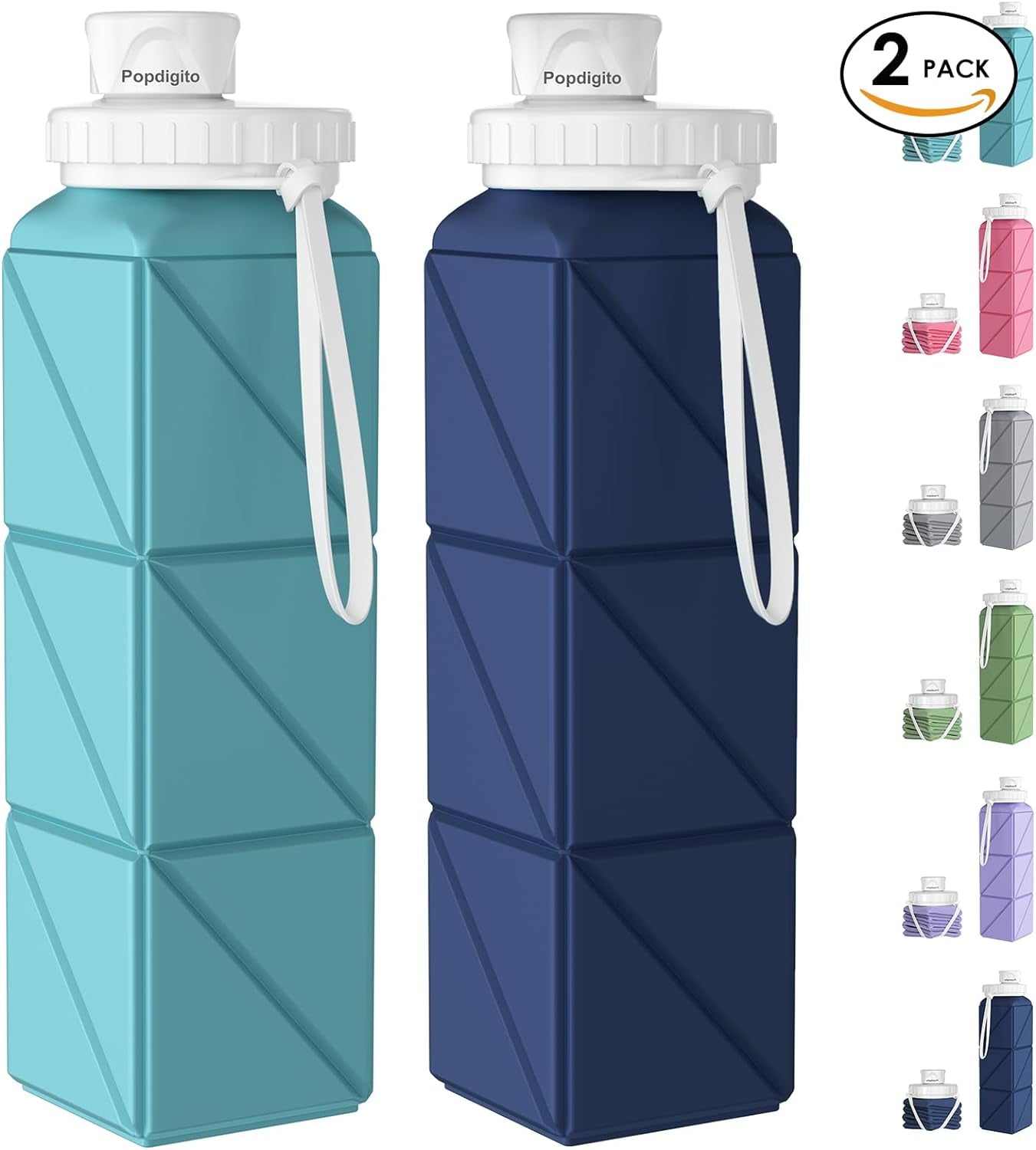 2 Pack Collapsible Water Bottles Leakproof Lid –Food-Grade Bpa-Free Silicone Travel Bottles–Foldable Water Bottle 610Ml for Travel Gym,Hiking,Sports,Camping,Biking School Portable Reusable