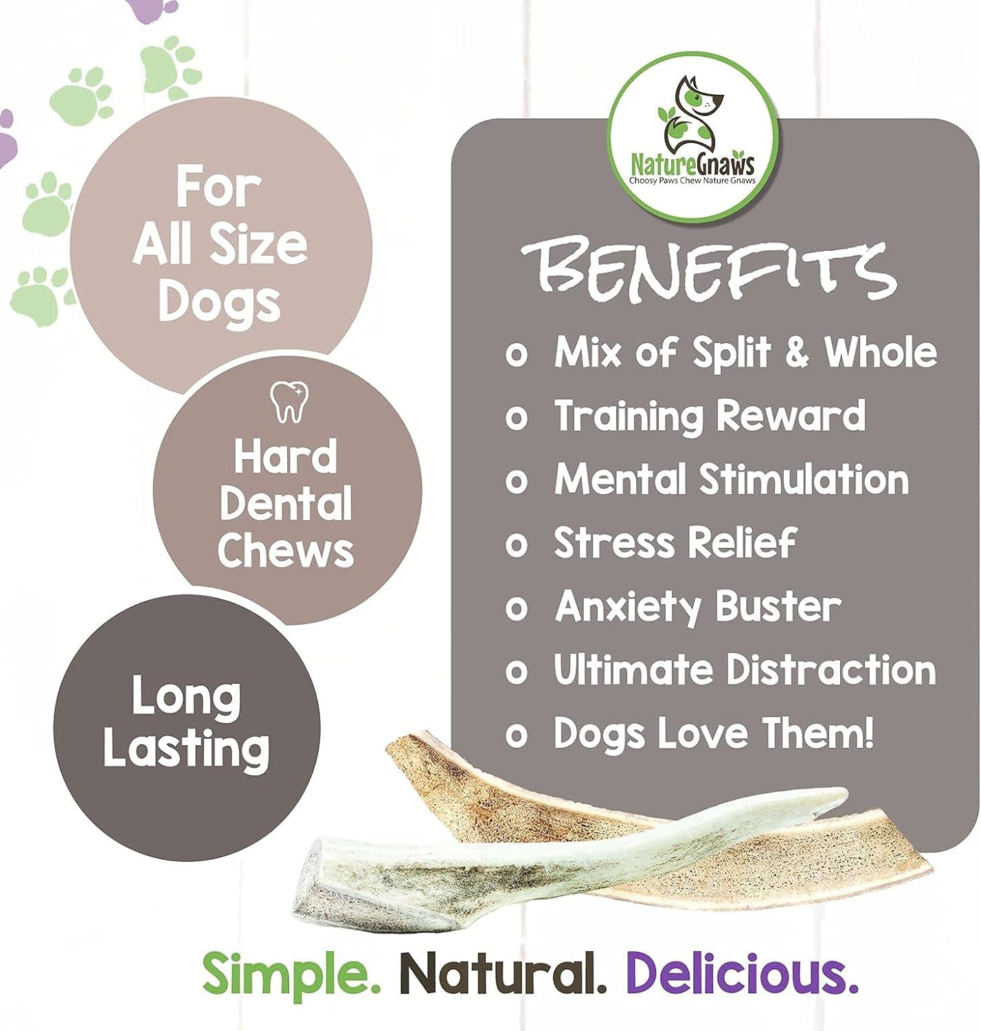 Deer Antlers for Small Dogs - Premium Natural USA Antler - Long Lasting Dog Chews for Aggressive Chewers - Mix of Split and Whole - 4-7 Inch