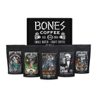 Bones Coffee Company NEW Flavors! Favorite Flavors Sample Pack | 4 Oz Pack of 5 Assorted Ground Coffee Beans | Low Acid Medium Roast Gourmet Coffee Beverages (Ground)