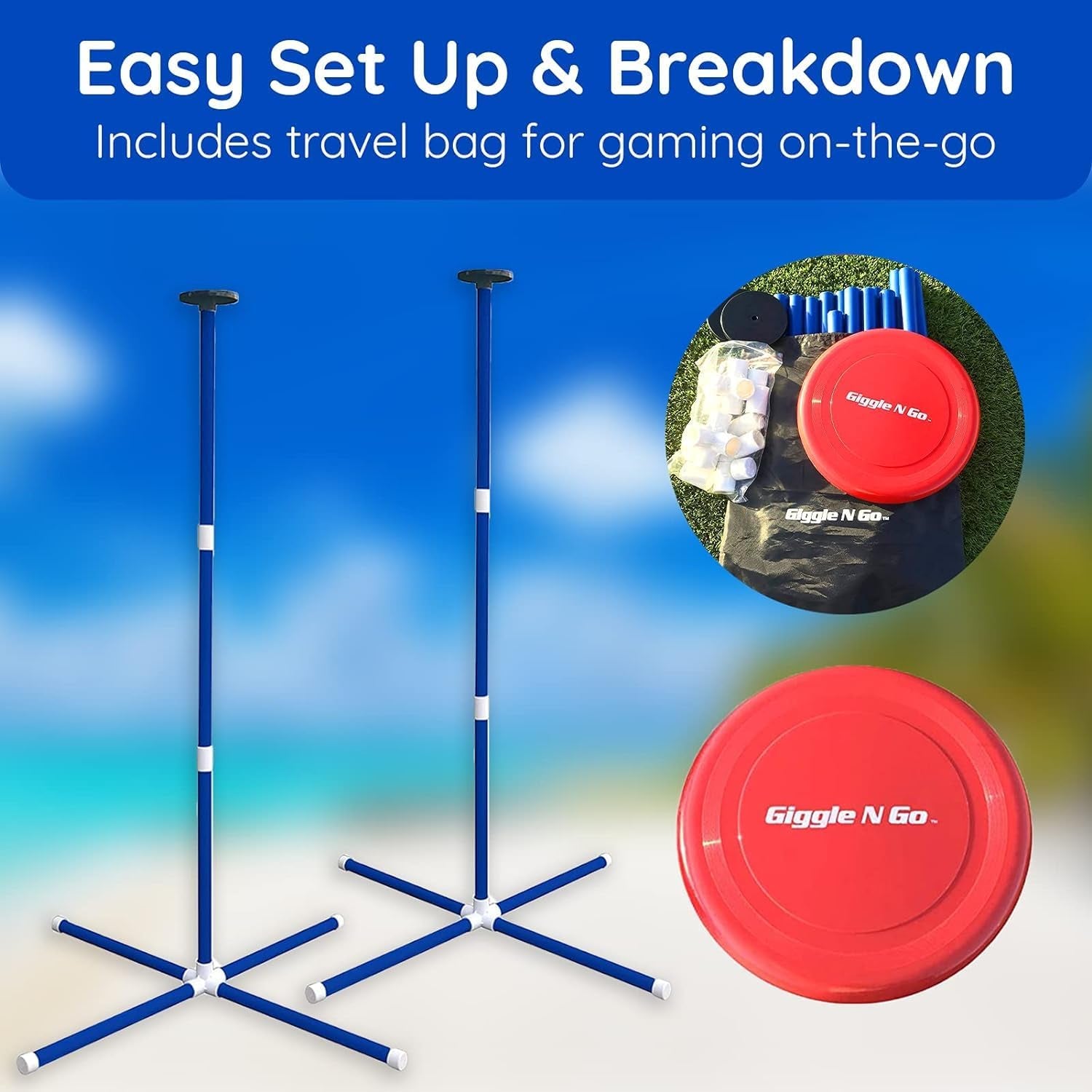 Giggle N Go Yard Game | Outdoor Polish Horseshoes Set with Frisbee, Stands, Poles, and Storage Bag