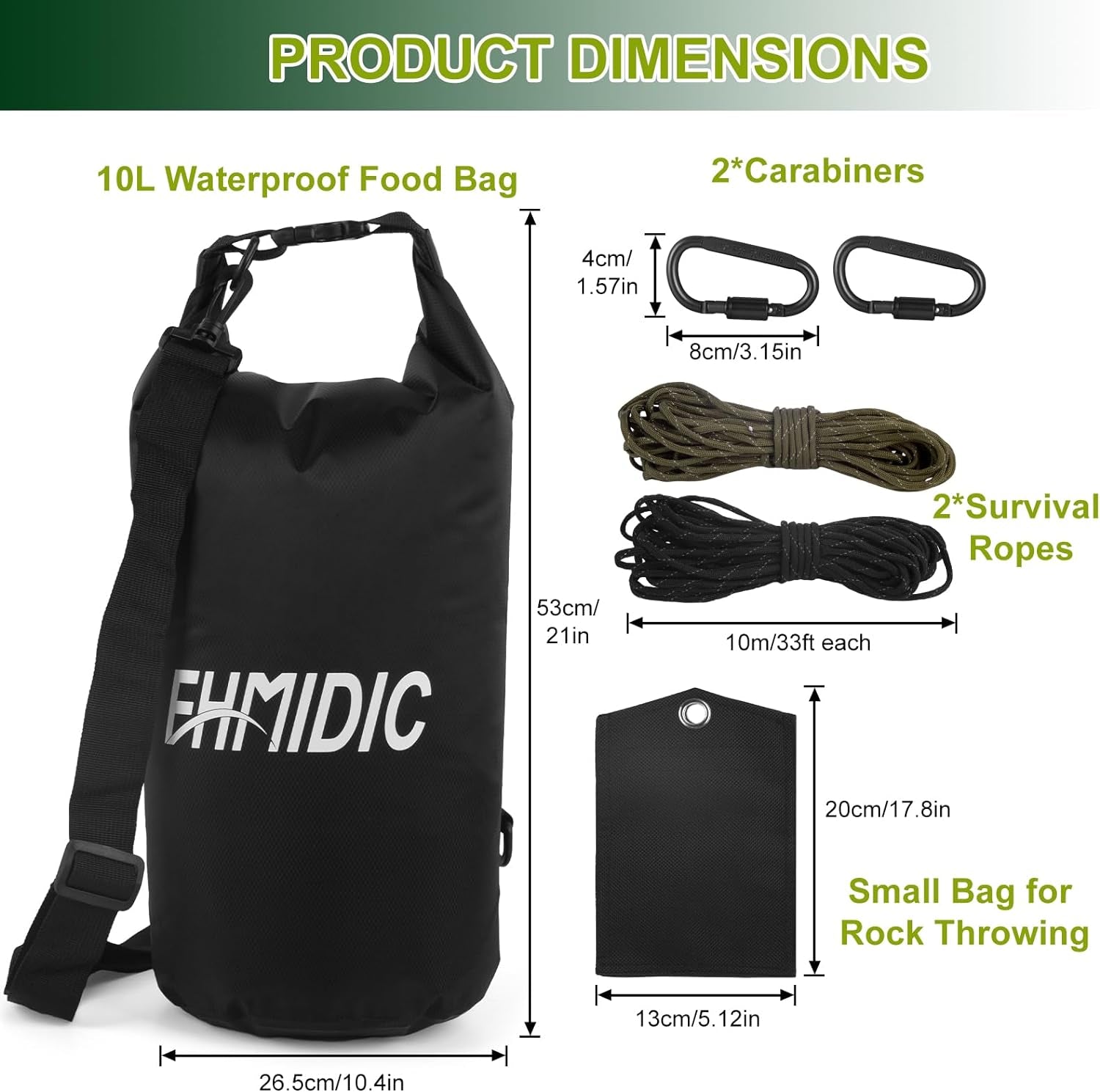 Bear Food Bag Hanging System, Easy to Throw Bear Bag Kit for Camping with a 10L Waterproof Bear Bag Backpacking, Survival Utility Rope, Carabiner