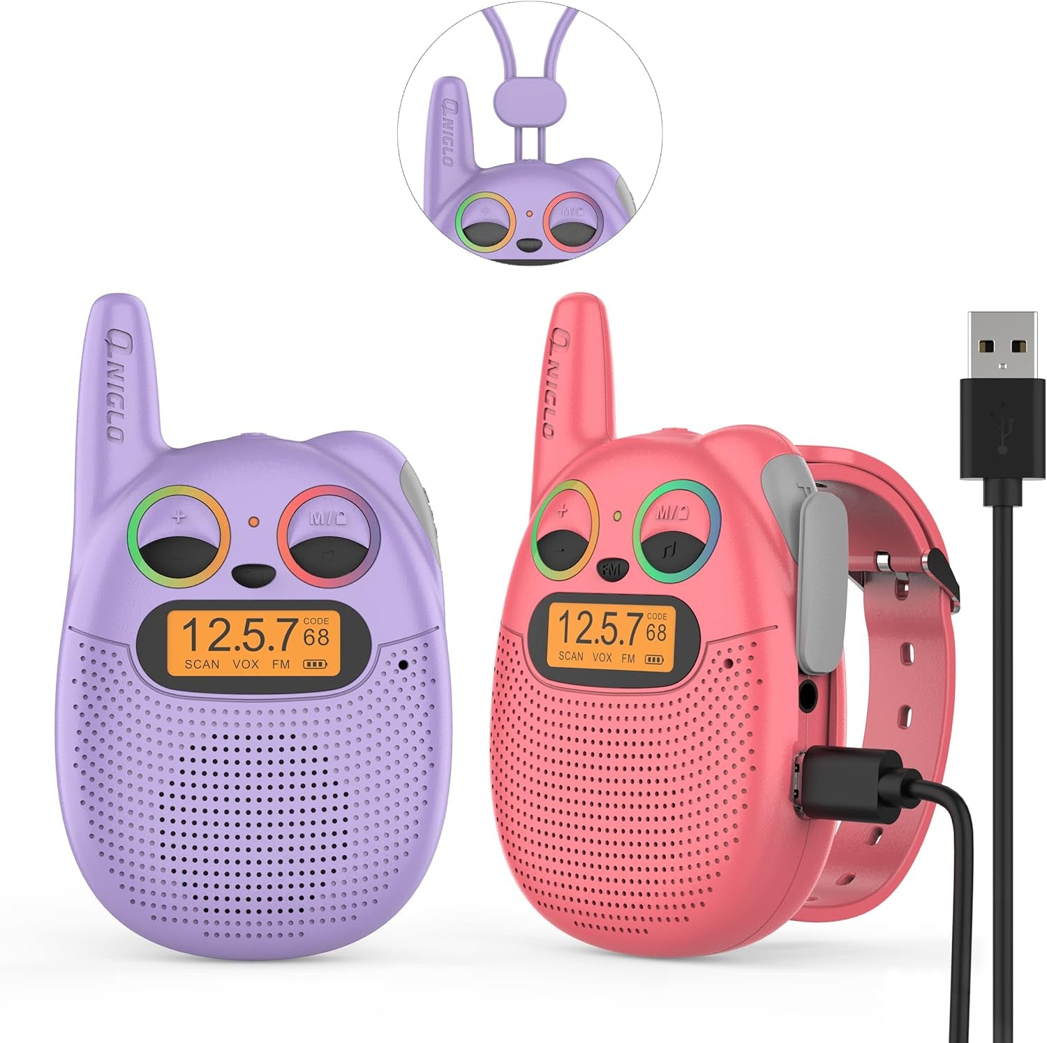 Qniglo Giggle Gabbers: Rechargeable Walkie Talkies for Young Adventurers Aged 3-14, Ideal for Outdoor Activities and Celebrations