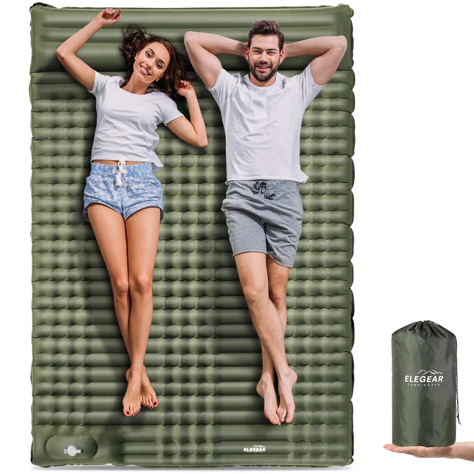 Double Sleeping Pad for Camping, 4" Extra-Thick Queen Camping Pad 2 Person with Pillow Built-In Foot Pump Inflatable Sleeping Mat for Backpacking Hiking Traveling Tent