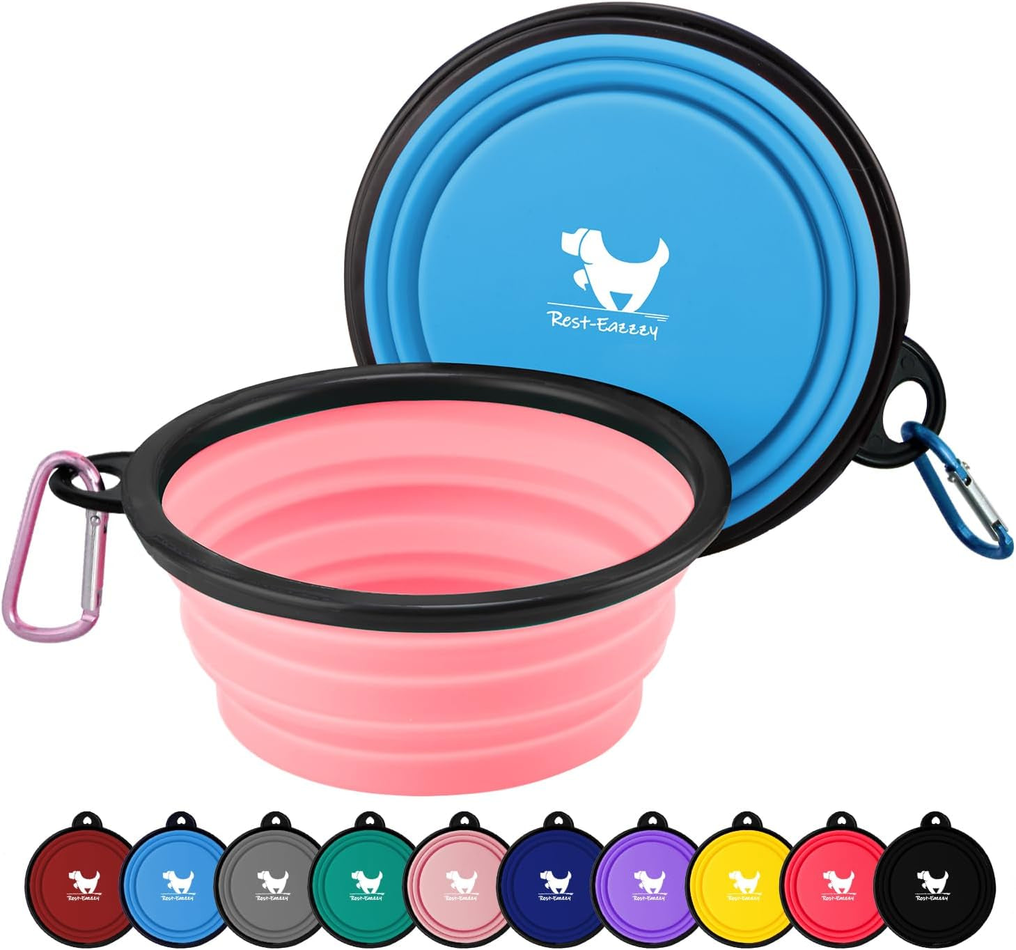 Collapsible Dog Bowls for Travel, 2-Pack Dog Portable Water Bowl for Dogs Cats Pet Foldable Feeding Watering Dish for Traveling Camping Walking with 2 Carabiners, BPA Free