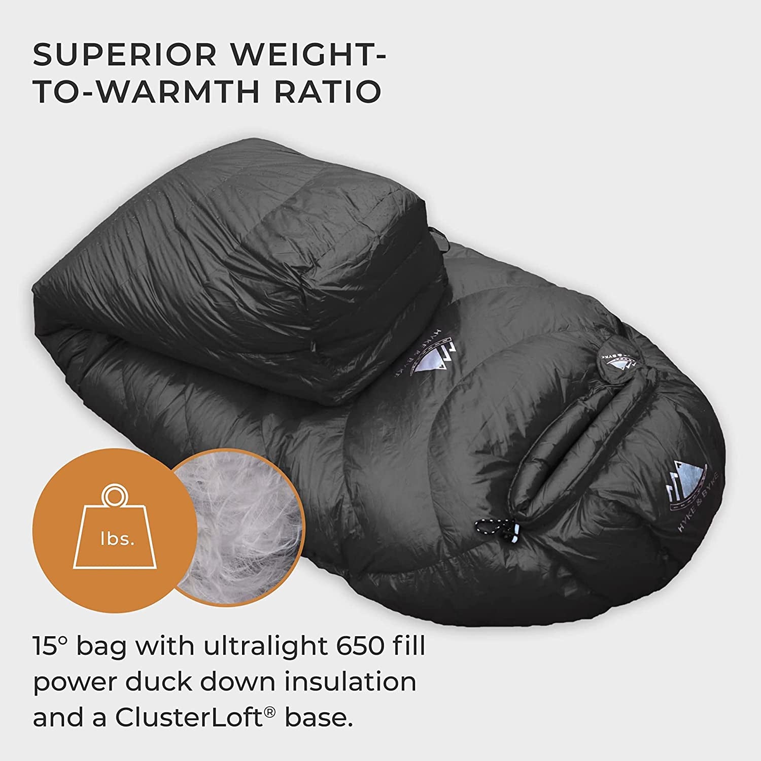 Hyke & Byke Quandary 15°F Cold Weather Mummy Hiking & Backpacking Sleeping Bag - Duck down 650 FP 3 Season Sleeping Bags for Adults - Ultralight with Compression Stuff Sack