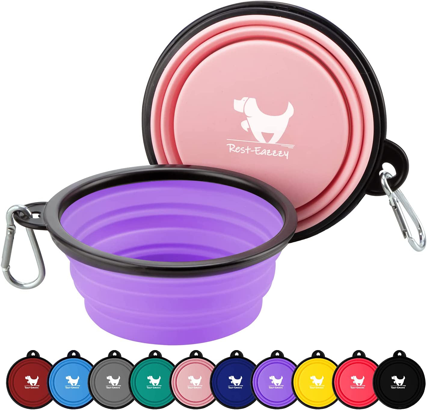 Collapsible Dog Bowls for Travel, 2-Pack Dog Portable Water Bowl for Dogs Cats Pet Foldable Feeding Watering Dish for Traveling Camping Walking with 2 Carabiners, BPA Free