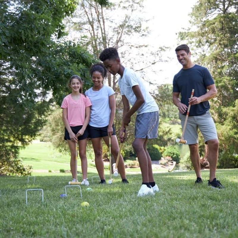 Hey! Play! 6-Player Croquet Set - Outdoor Games with Wood Mallets, Balls, Posts, Wickets, and Carry Case - Vintage Yard Games for Adults and Kids