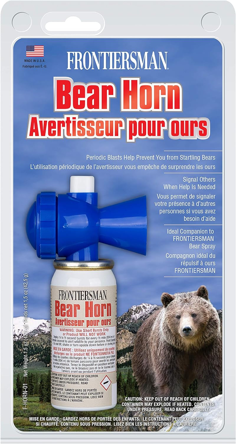 Frontiersman 9.2 Fl Oz. Bear Spray, Maximum Strength 2.0% Major Capsaicinoids, Powerful 35 Ft. Range Bear Deterrent and Bear Horn with Locking Top