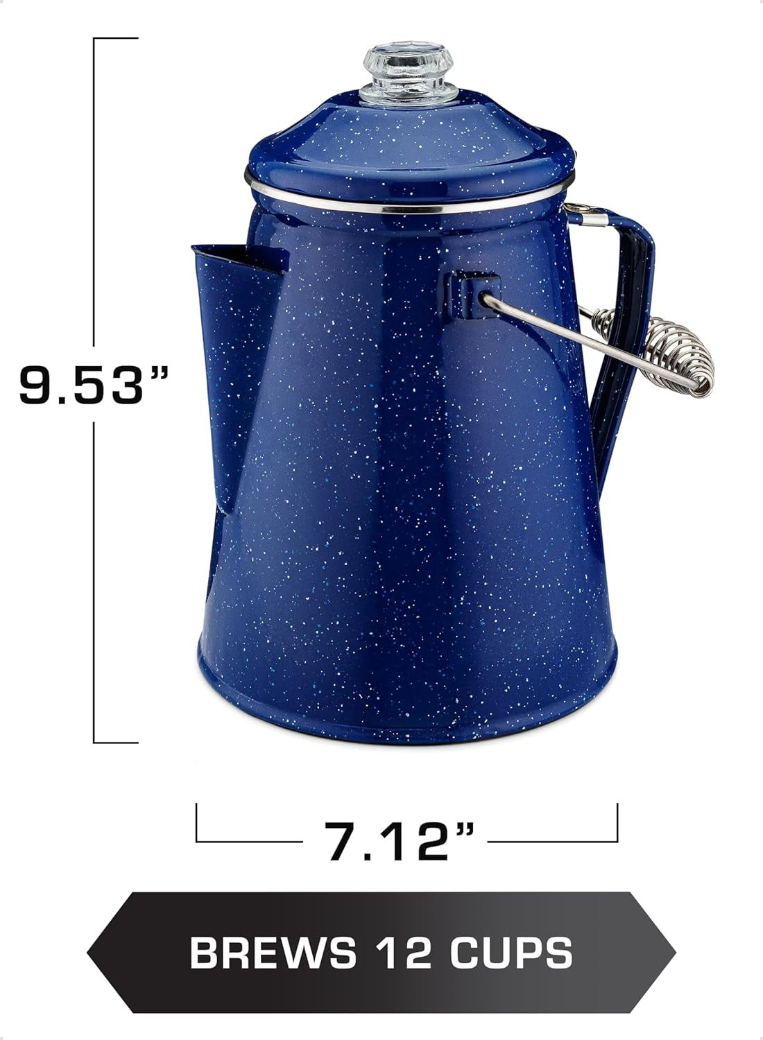 COLETTI Classic Percolator Coffee Pot — Camping Coffee Percolator, Campfire Coffee Pot – Camping Percolator for Groups — Brew for the Whole Campsite (Blue, 12 Cup)