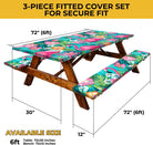 6Ft Polyester Picnic Table Cover with Bench Covers and Carrying Bag, Elastic All Around,Windproof and Waterproof Picnic Table Covers with Elastic for Camping RV Gear 72X30 Inches 4Pcs