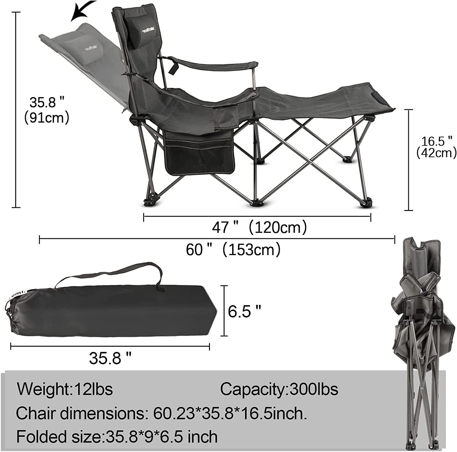 Apollo Walker Portable Reclining Camping Chairs for Adults with Carrying Bag