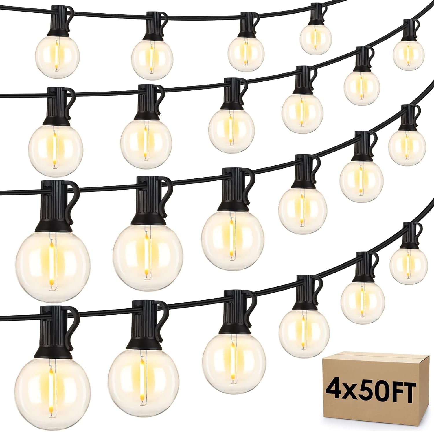 Mlambert 50Ft LED Outdoor String Lights G40 Globe Dimmable Patio Light, Waterproof Hanging String Light with 27 Warm White Shatterproof Bulbs(2 Spare)