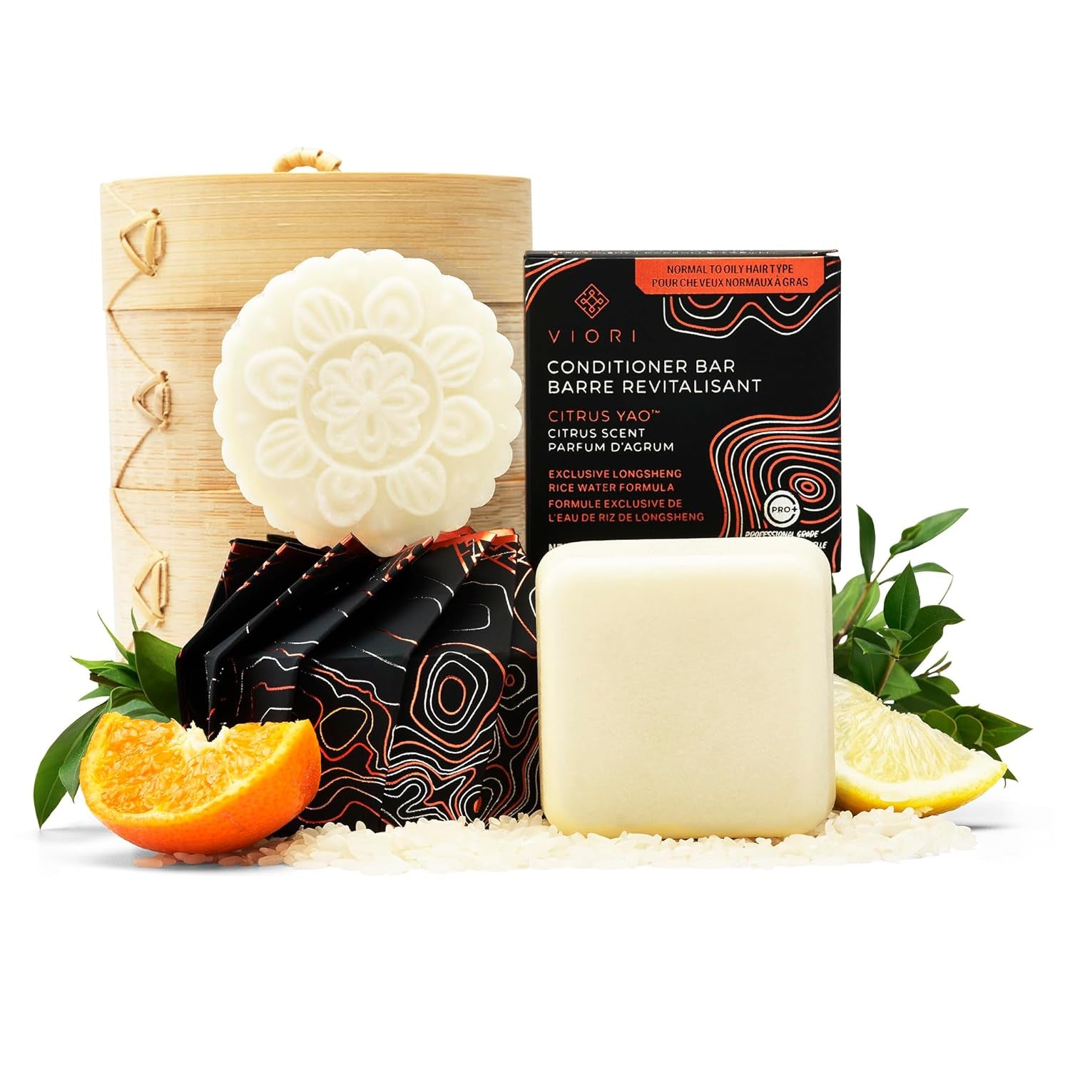 Viori Hidden Waterfall Shampoo and Conditioner Bar Set and Bamboo Holder - Made with Rice Water for Hair Growth - Handcrafted Sulfate Free Shampoo and Conditioner