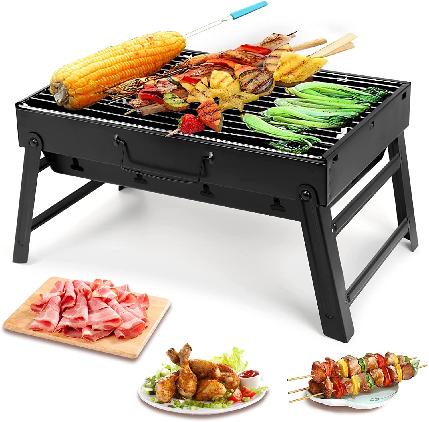 Barbecue Grill, Charcoal Grill Folding Portable Lightweight Barbecue Grill Tools for Outdoor Grilling Cooking Camping Hiking Picnics Tailgating Backpacking Party (Medium)