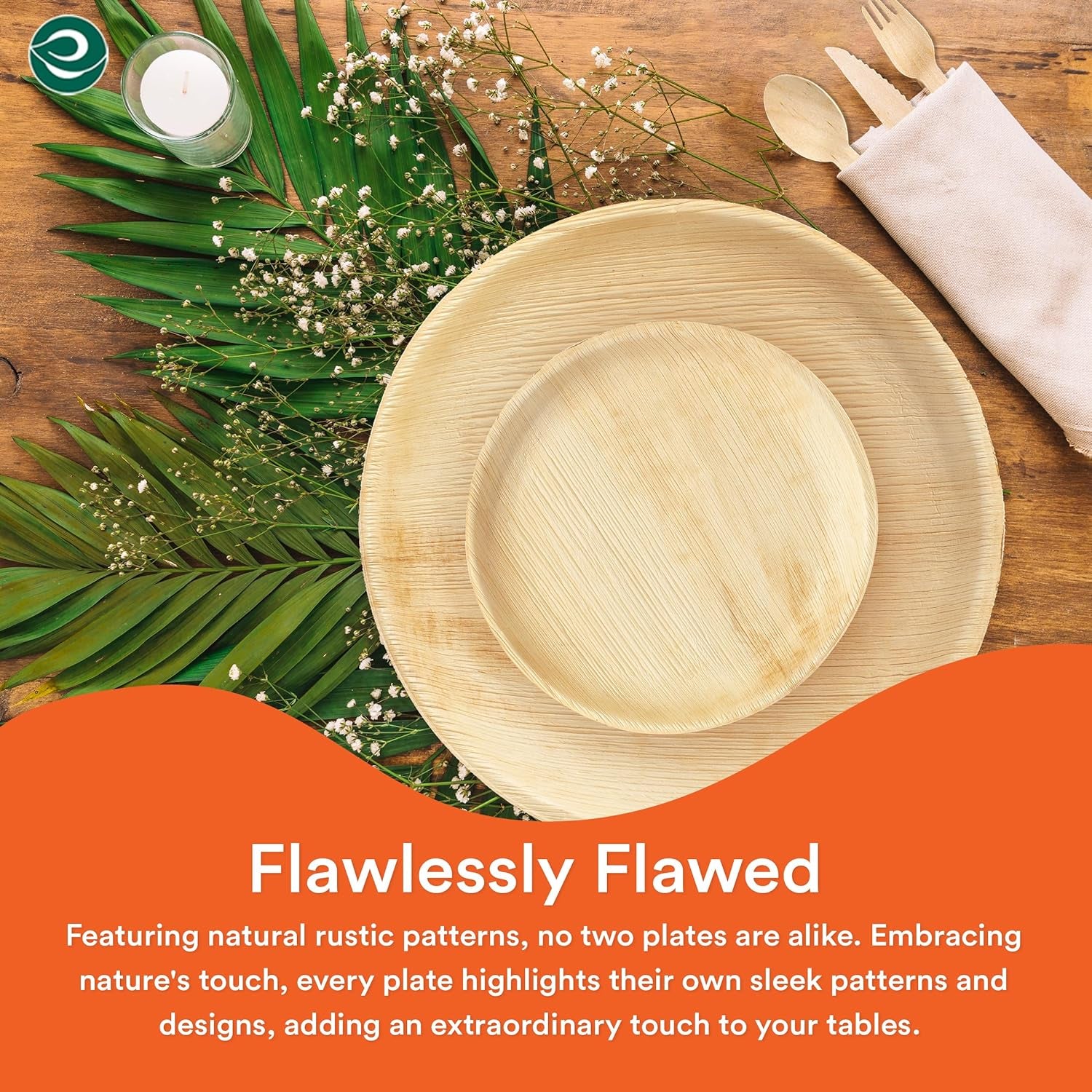 ECO SOUL 100% Compostable Palm Leaf Dinnerware Set of 250 [10", 6" round Plates, Fork, Knife, Spoon, 50 Count Each] | Biodegradable Disposable Utensils for Wedding, Parties, BBQ