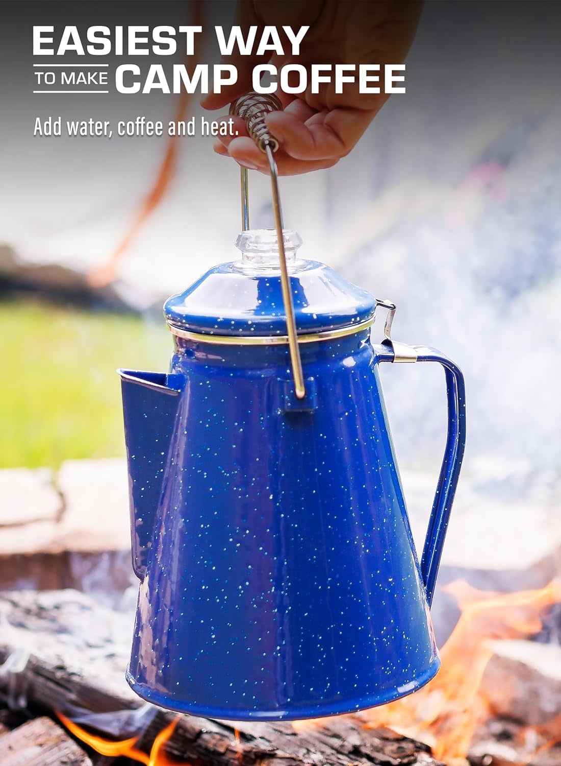 COLETTI Classic Percolator Coffee Pot — Camping Coffee Percolator, Campfire Coffee Pot – Camping Percolator for Groups — Brew for the Whole Campsite (Blue, 12 Cup)