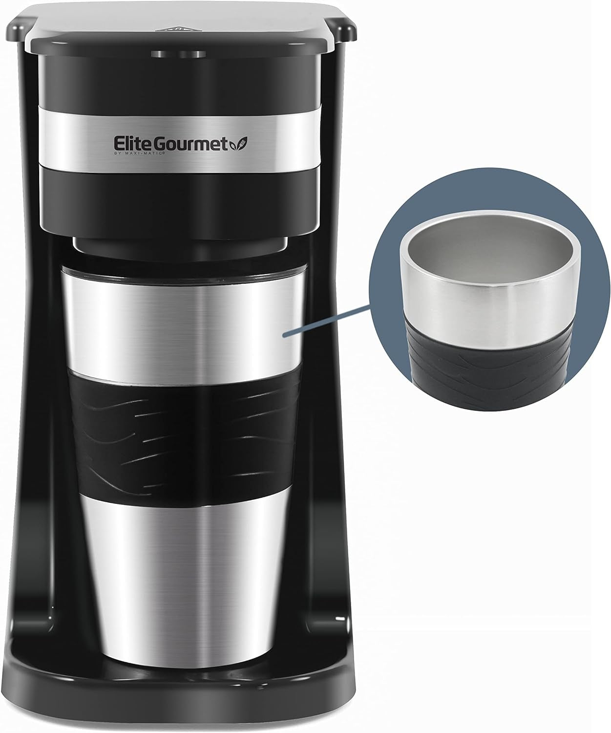 Elite Gourmet EHC113M Personal Single-Serve Compact Coffee Maker Brewer Includes 14Oz. Stainless Steel Interior Thermal Travel Mug, Compatible with Coffee Grounds, Reusable Filter, Mint