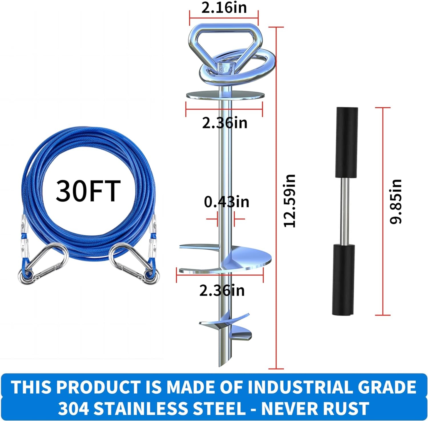  Heavy-Duty 304 Stainless Steel Dog Tie-Out Stake – Camping Ready