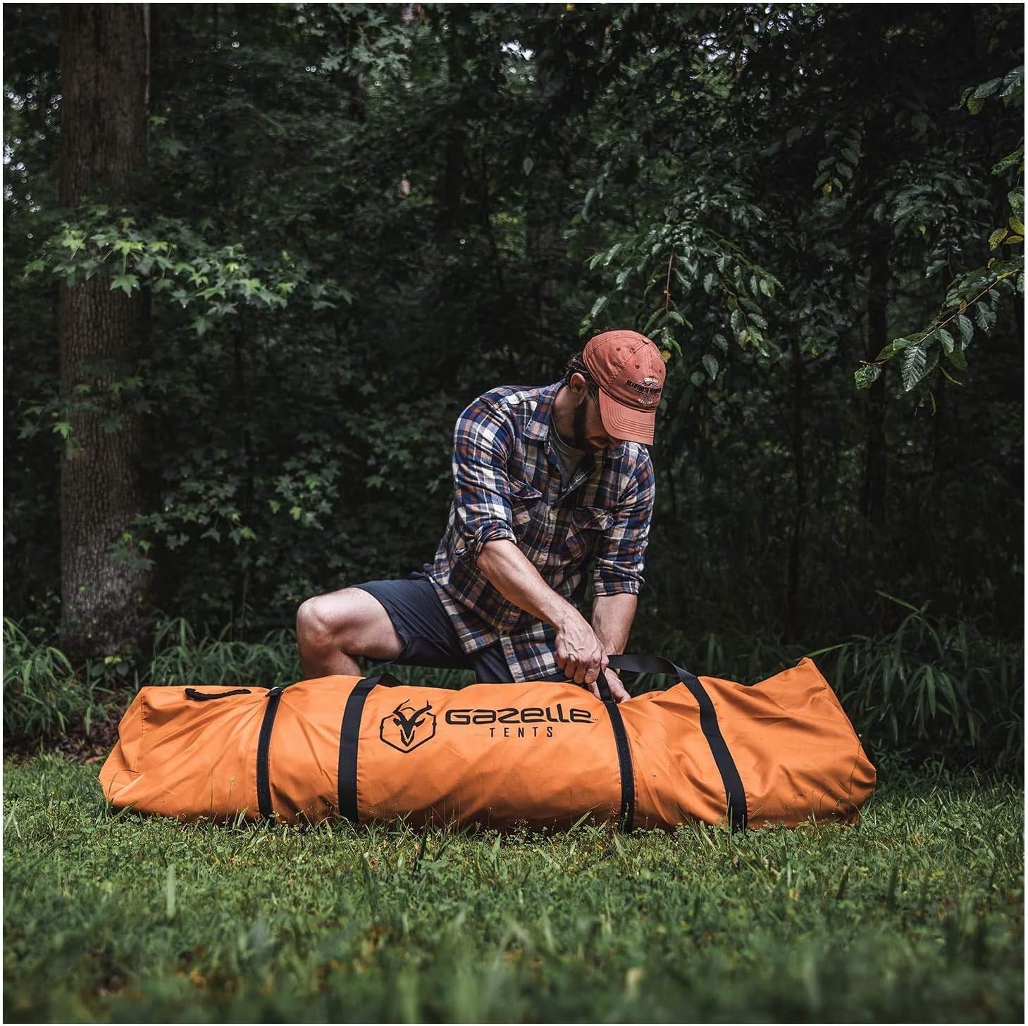 Gazelle T4 plus Extra Large 4 to 8 Person Portable Pop up Outdoor Shelter Camping Hub Tent with Rain Fly & Extended Screened in Sun Room, Orange