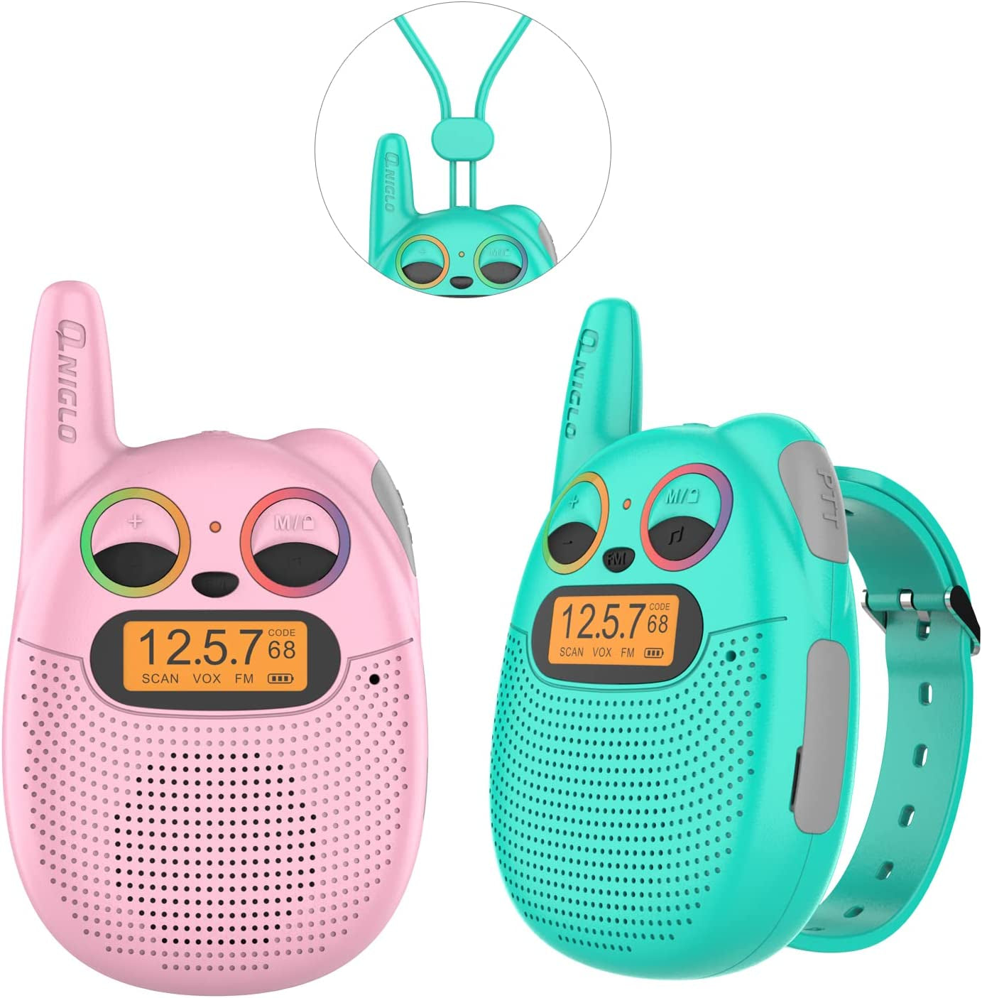 Qniglo Giggle Gabbers: Rechargeable Walkie Talkies for Young Adventurers Aged 3-14, Ideal for Outdoor Activities and Celebrations