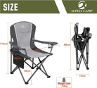 ALPHA CAMP Oversized Camping Folding Chair Heavy Duty Steel Frame Support 350 LBS Collapsible Padded Arm Chair with Cup Holder Quad Lumbar Back Chair Portable for Outdoor/Indoor