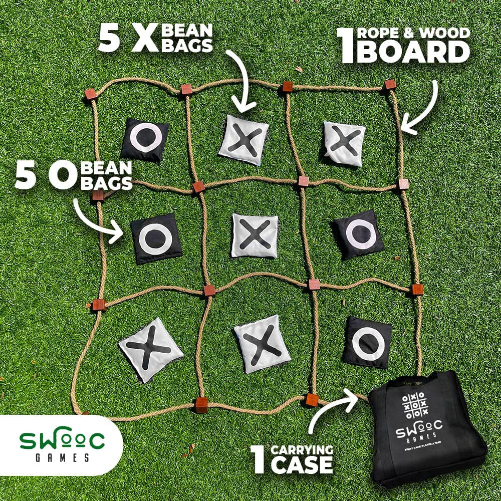 SWOOC Games - Giant Tic Tac Toe Outdoor Game | 3Ft X 3Ft | Instant Setup, No Assembly | Bean Bag Toss Outdoor Games for Kids 8-12 | Giant Yard Games for Adults | Giant Lawn Games | Backyard Games