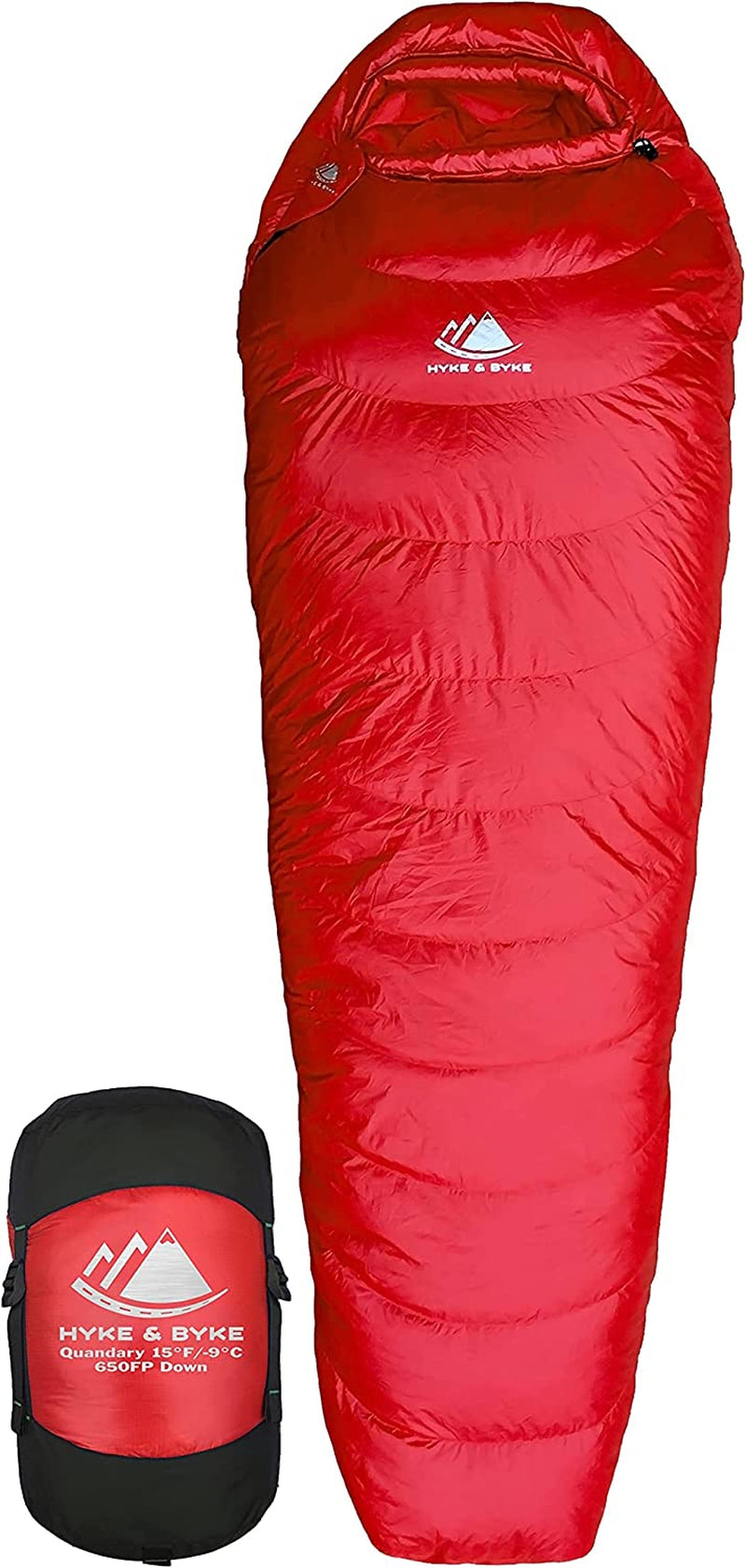 Hyke & Byke Quandary 15°F Cold Weather Mummy Hiking & Backpacking Sleeping Bag - Duck down 650 FP 3 Season Sleeping Bags for Adults - Ultralight with Compression Stuff Sack