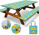 Premium 6FT Waterproof Polyester Picnic Table Cover Set with Bench Covers and Carrying Bag, Elastic and Windproof Design (72x30 Inches, 4 Pieces)