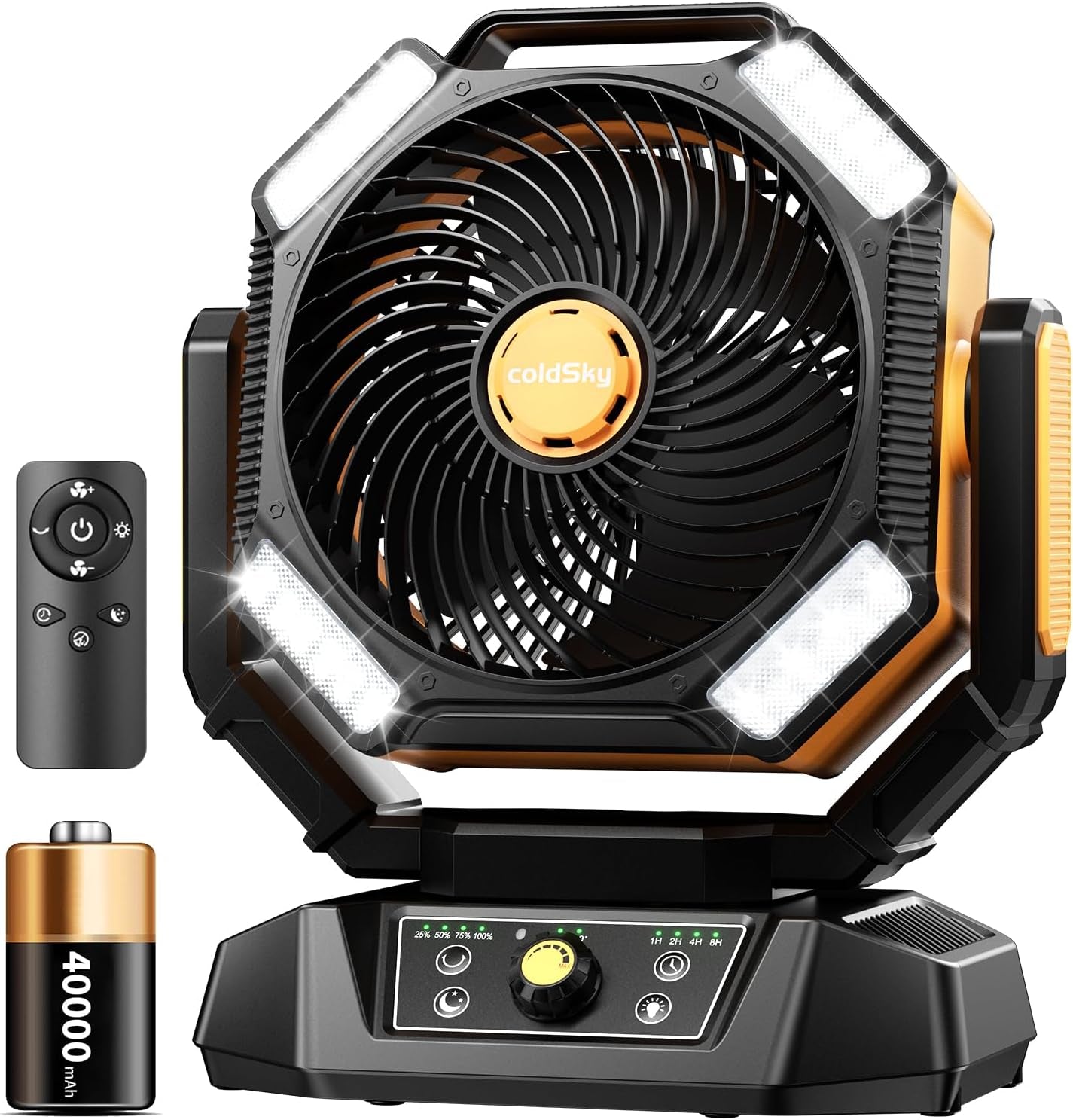 𝟮𝟬𝟬𝟬𝟬𝗺𝗔𝗵 Camping Fan with 𝗗𝘂𝗮𝗹 𝗠𝗼𝘁𝗼𝗿, Battery Operated Fan with 4 LED Lantern, 8 Speeds Desk Fan with Remote, Portable Outdoor Fan with Hook for Tent, Power Outages, Jobsite