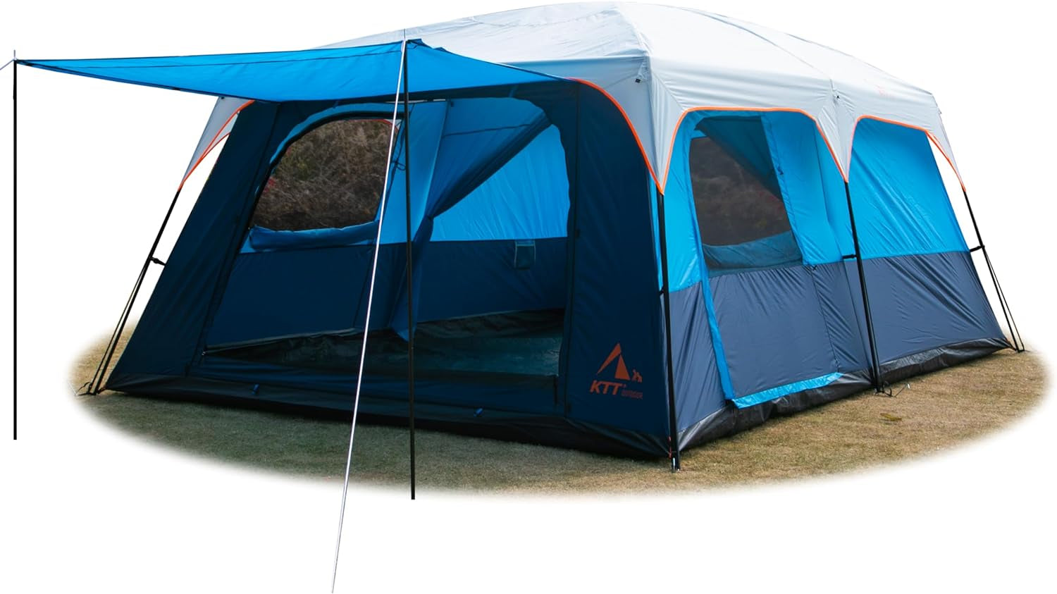 KTT Extra Large Tent 10-12-14 Person(Style-B),Family Cabin Tents,2 Rooms,3 Doors and 3 Windows with Mesh,Straight Wall,Waterproof,Double Layer,Big Tent for Outdoor,Picnic,Camping,Family Gathering