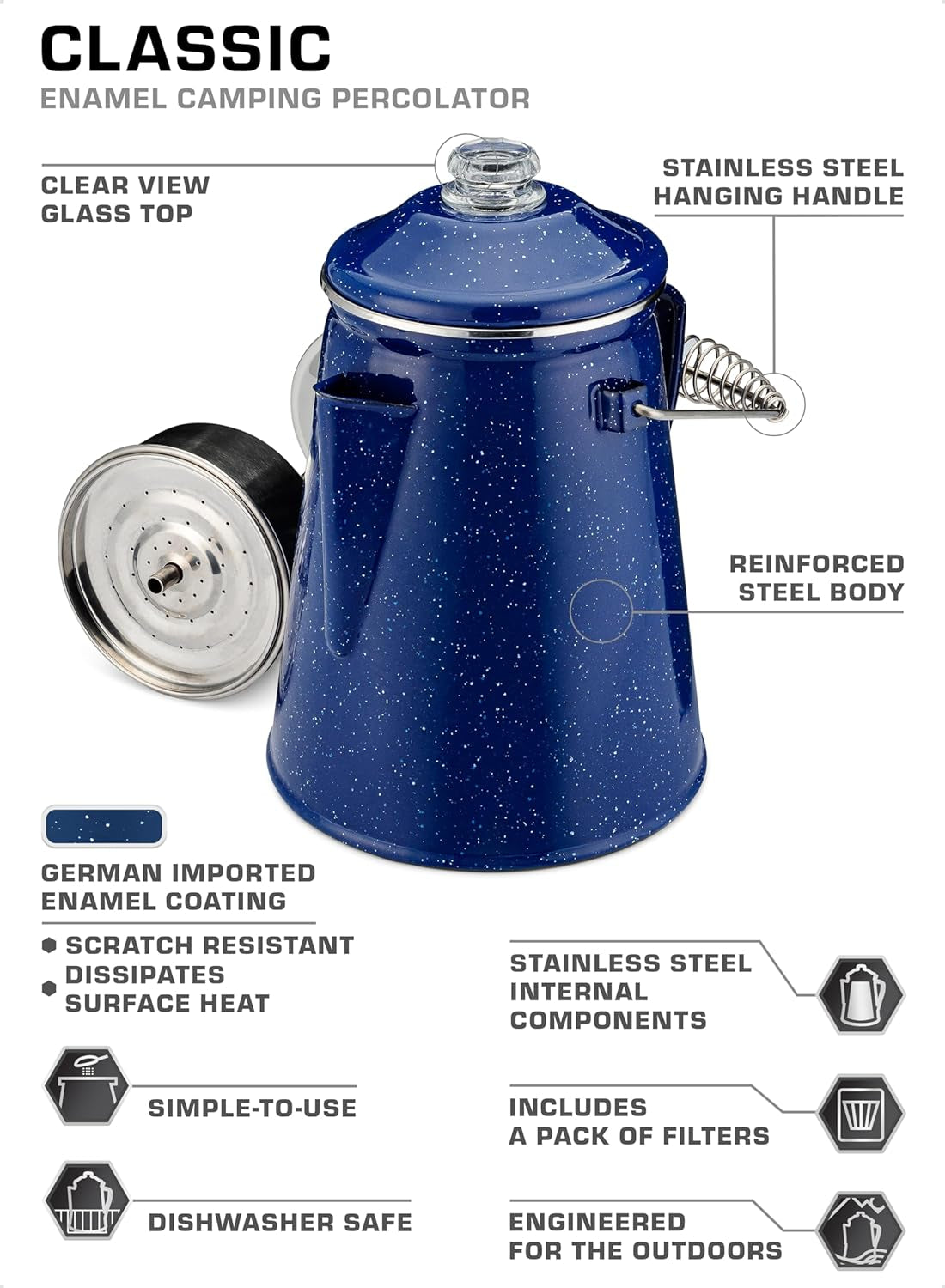 COLETTI Classic Percolator Coffee Pot — Camping Coffee Percolator, Campfire Coffee Pot – Camping Percolator for Groups — Brew for the Whole Campsite (Blue, 12 Cup)