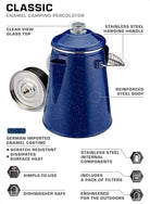 COLETTI Classic Percolator Coffee Pot — Camping Coffee Percolator, Campfire Coffee Pot – Camping Percolator for Groups — Brew for the Whole Campsite (Blue, 12 Cup)