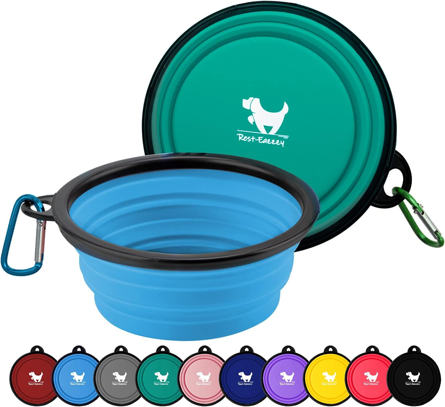 Collapsible Dog Bowls for Travel, 2-Pack Dog Portable Water Bowl for Dogs Cats Pet Foldable Feeding Watering Dish for Traveling Camping Walking with 2 Carabiners, BPA Free