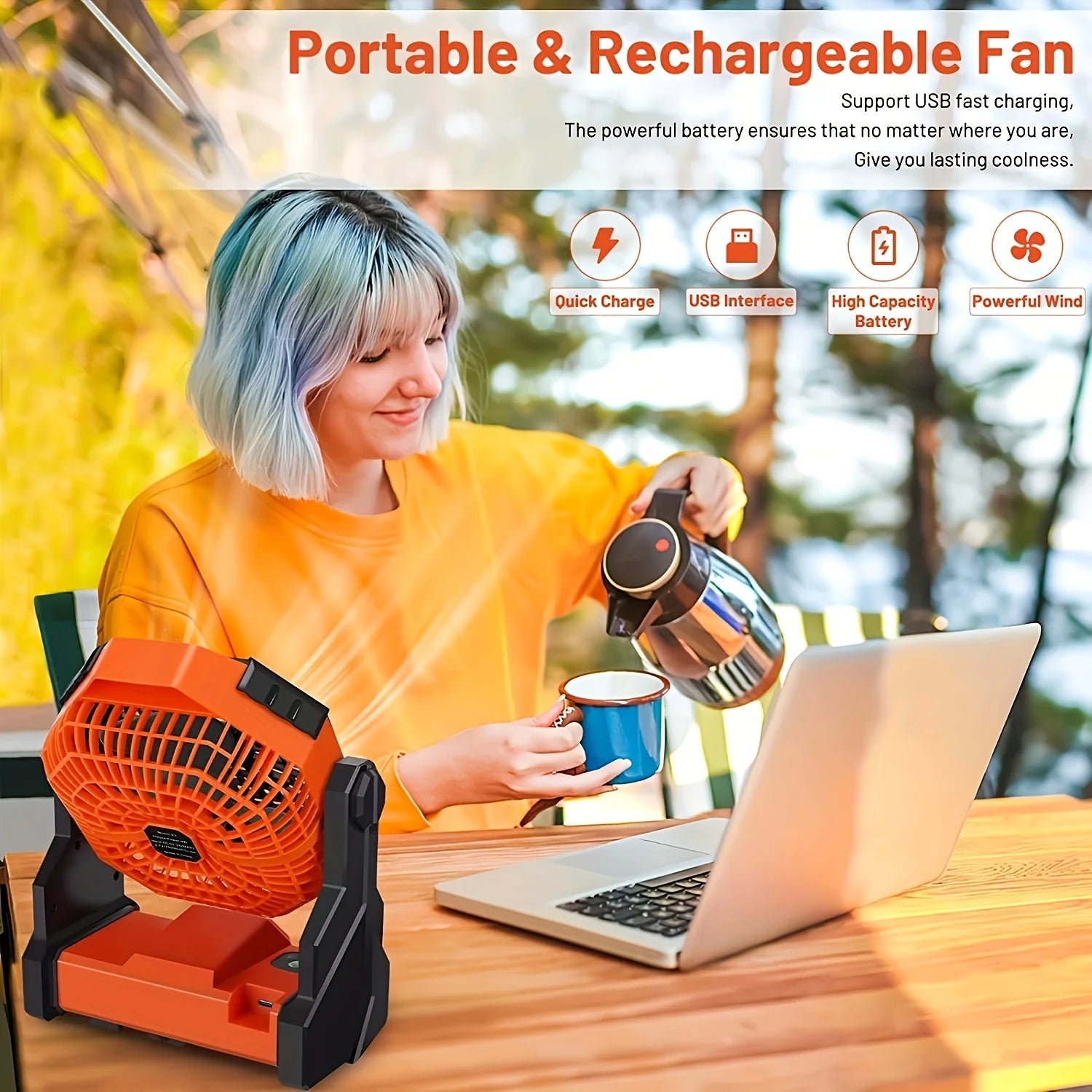 Camping Fan for Tents Portable Camping Fans 5400Mah USB Rechargeable Battery Operated Tent Fan with Lights, Tripod and Hook, 3 Speeds