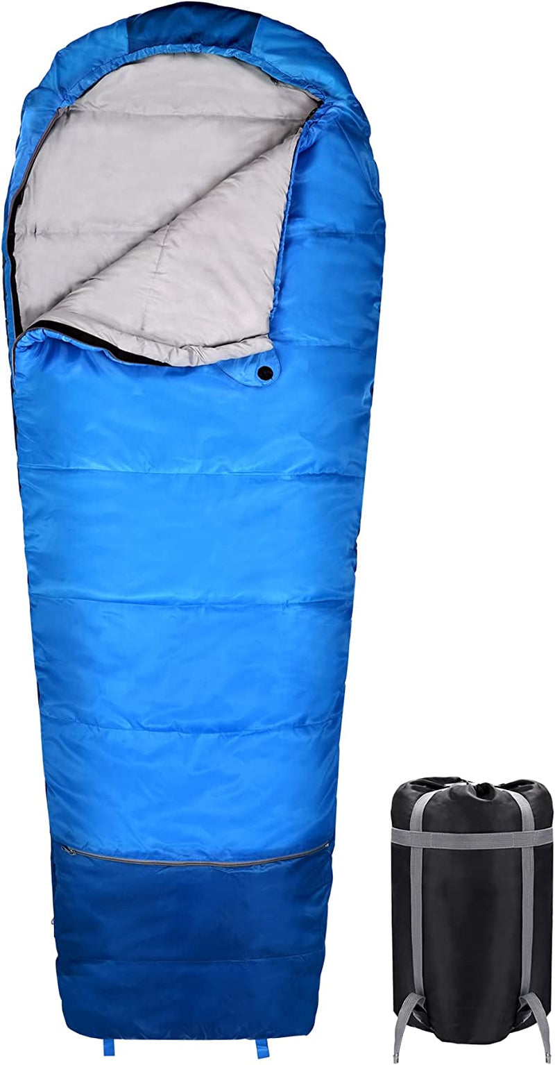 REDCAMP Kids Mummy Sleeping Bag for Camping, 3 Season Cold Weather Sleeping Bag Fit Boys,Girls & Teens, Blue/Rose Red