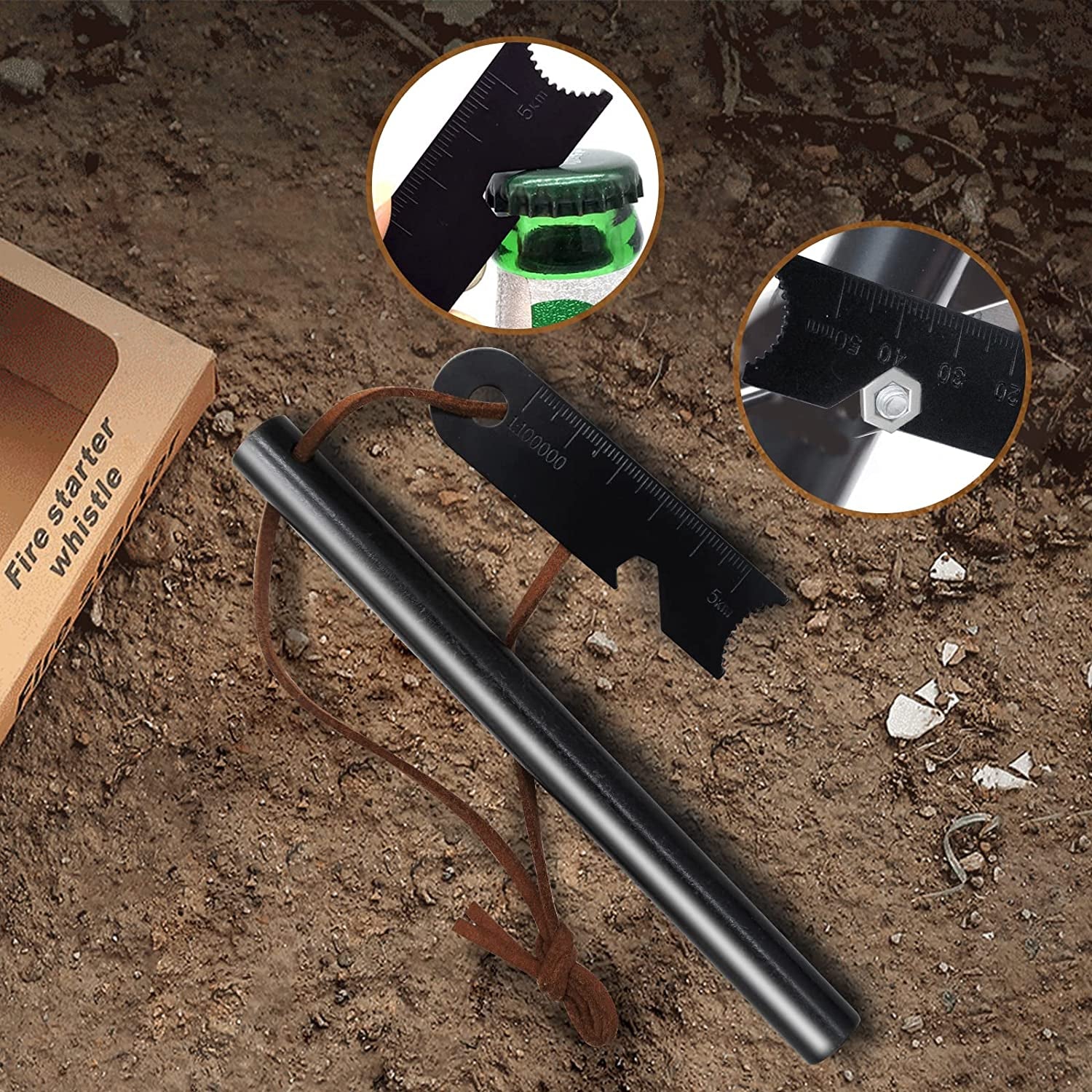 BCHARYA Ferro Rod Fire Starter Kit: 6-in-1 Multi-Tool, Waterproof Tinder & 20,000+ Strikes