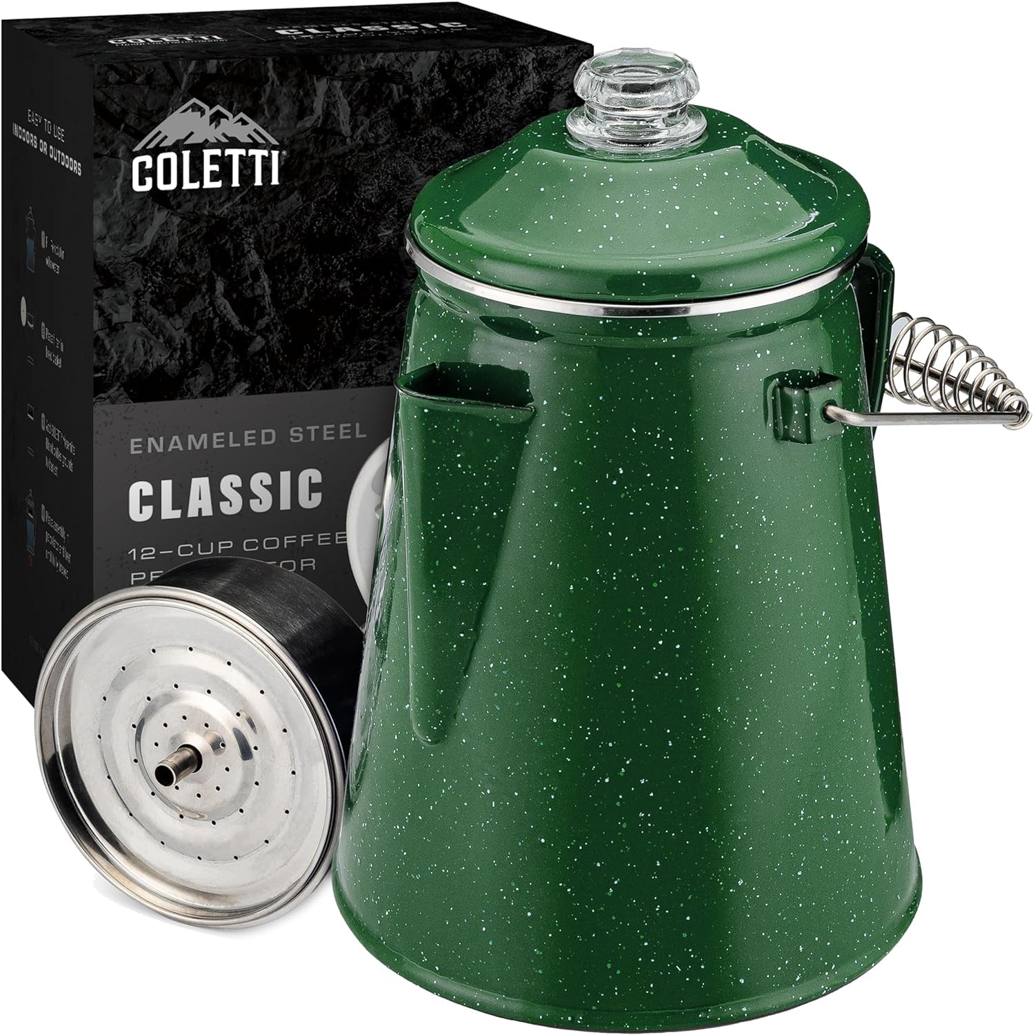 COLETTI Classic Percolator Coffee Pot — Camping Coffee Percolator, Campfire Coffee Pot – Camping Percolator for Groups — Brew for the Whole Campsite (Blue, 12 Cup)