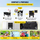 Heavy-Duty Collapsible Beach Cart - 176 lbs Capacity Portable Folding Wagon for Camping, Groceries, and Outdoor Activities - Adjustable Handle and Durable Wheels - Black