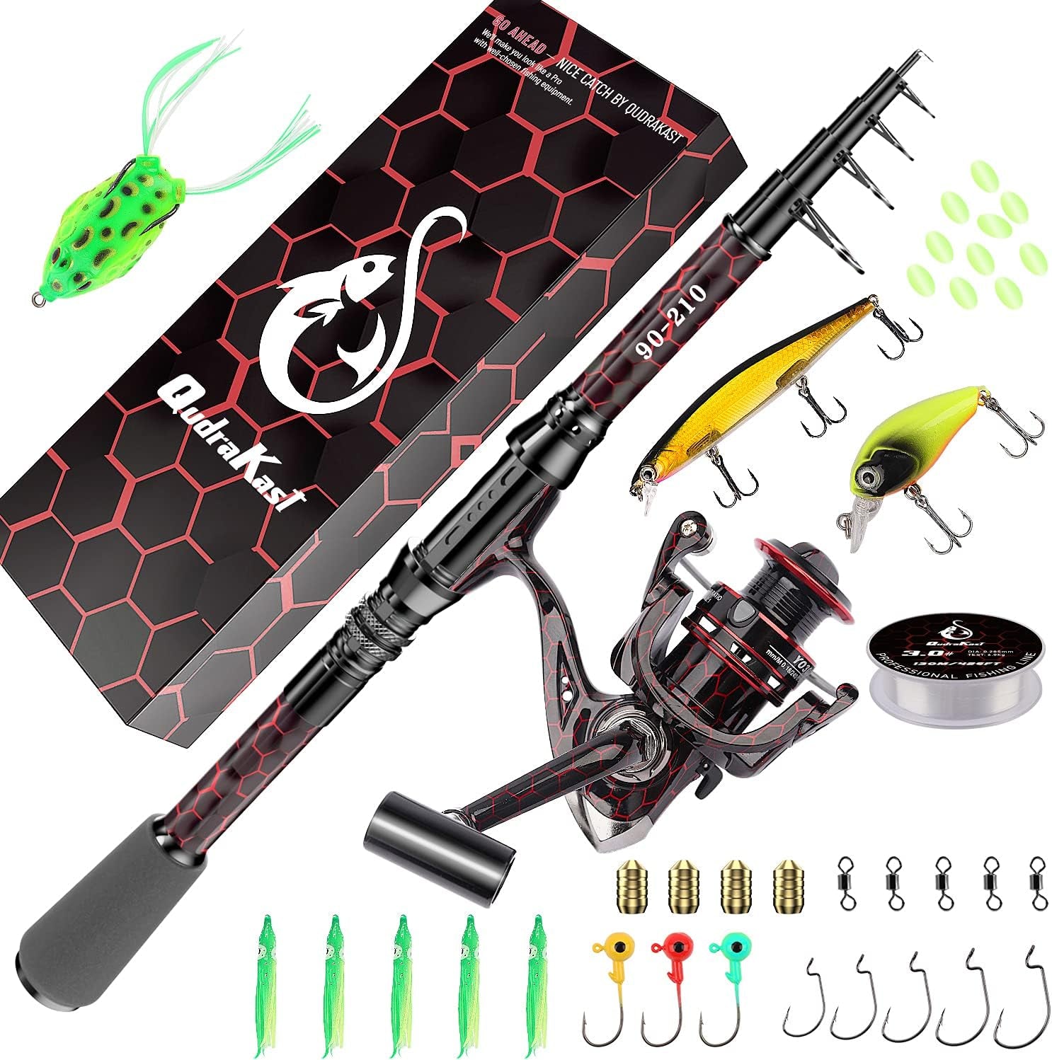 Fishing Rod and Reel Combos, Unique Design with X-Warping Painting, Carbon Fiber Telescopic Fishing Rod, Best Gift for Fishing Beginner and Angler