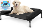 Elevated Raised Dog Bed-Cooling Outdoor Dog Cot Bed for Large Sized Dogs Three-Sided Fence Raised Pet Cot with Mesh & No-Slip Feet Dog Hammock Bed with Removable Bolster-41 X 27" Black