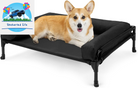 Elevated Raised Dog Bed-Cooling Outdoor Dog Cot Bed for Large Sized Dogs Three-Sided Fence Raised Pet Cot with Mesh & No-Slip Feet Dog Hammock Bed with Removable Bolster-41 X 27" Black