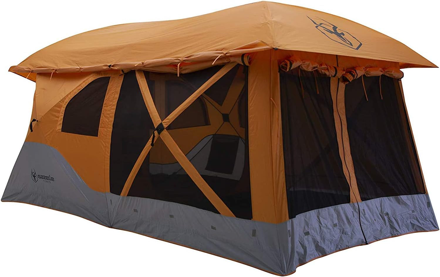 Gazelle T4 plus Extra Large 4 to 8 Person Portable Pop up Outdoor Shelter Camping Hub Tent with Rain Fly & Extended Screened in Sun Room, Orange